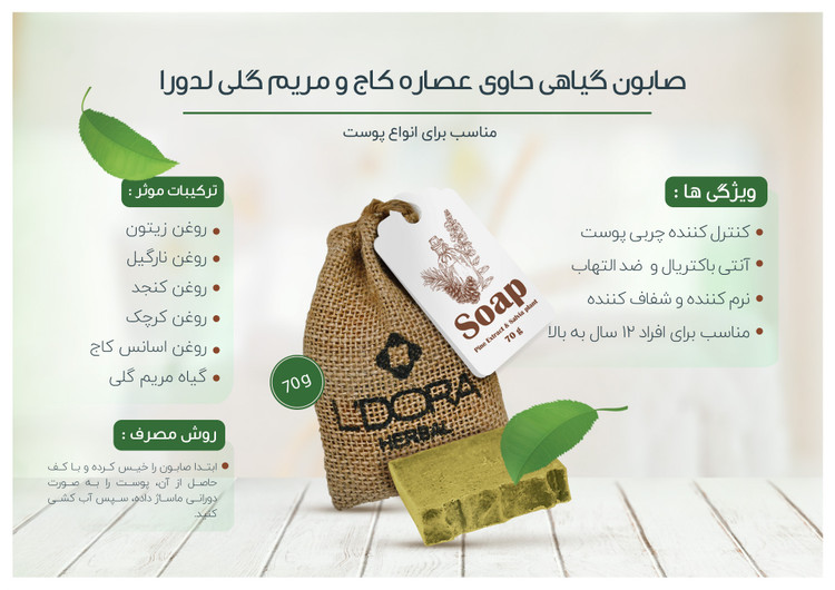 صابون گیاهی حاوی عصاره کاج و گیاه مریم گلی مدل هربال 70 گرمی