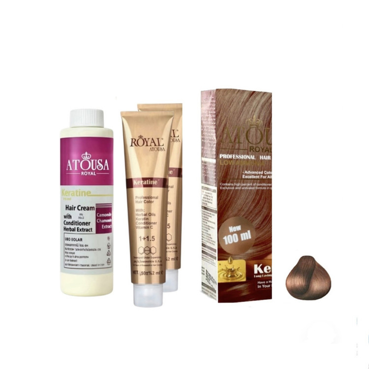 رنگ مو آتوسا رویال شماره 6.65 حجم 50 میلی لیتر بسته دو عددی رنگ فندقی تیره به همراه اکسیدان آتوسا رویال مدل 2 نه درصدی حجم 75 میلی لیتر
