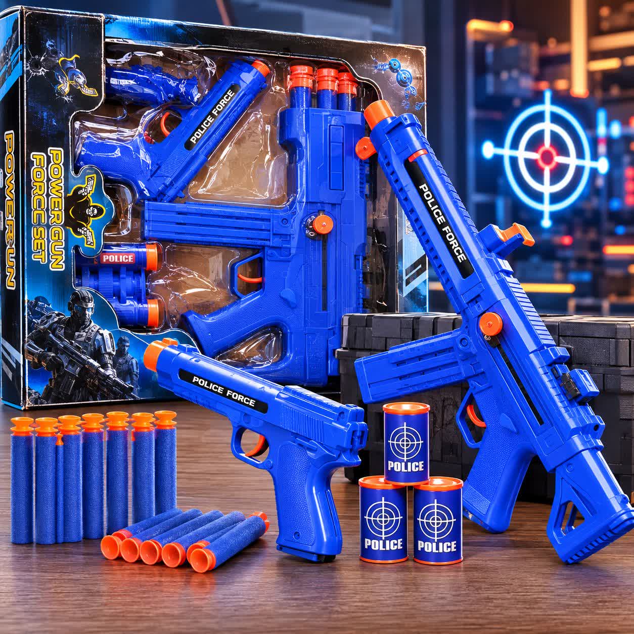 تفنگ اسباببازی پسرانه مدل Power Gun Force Set | ست تفنگ و تجهیزات بازی