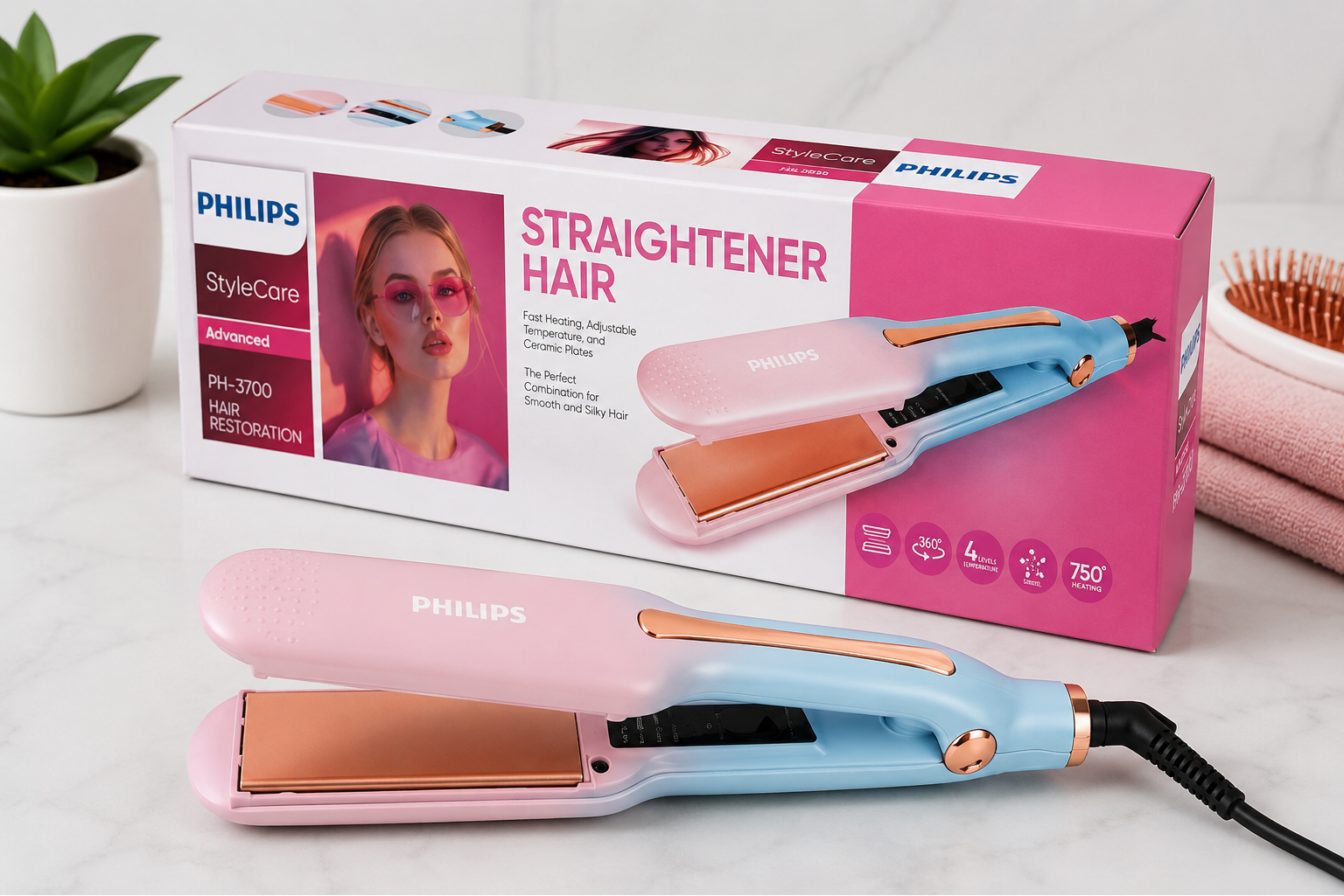 اتو مو فیلیپس مدل StyleCare PH-3700 | صاف‌کننده و حالت‌دهنده حرفه‌ای مو