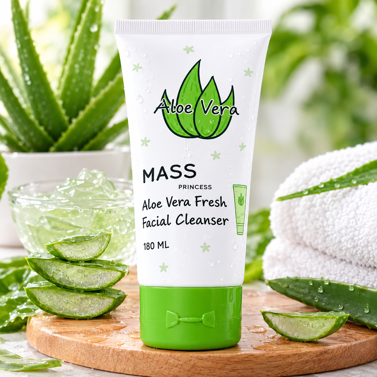 ژل شستشوی صورت آلوئه‌ورا MASS Princess مدل Aloe Vera Fresh حجم ۱۸۰ میلی‌لیتر