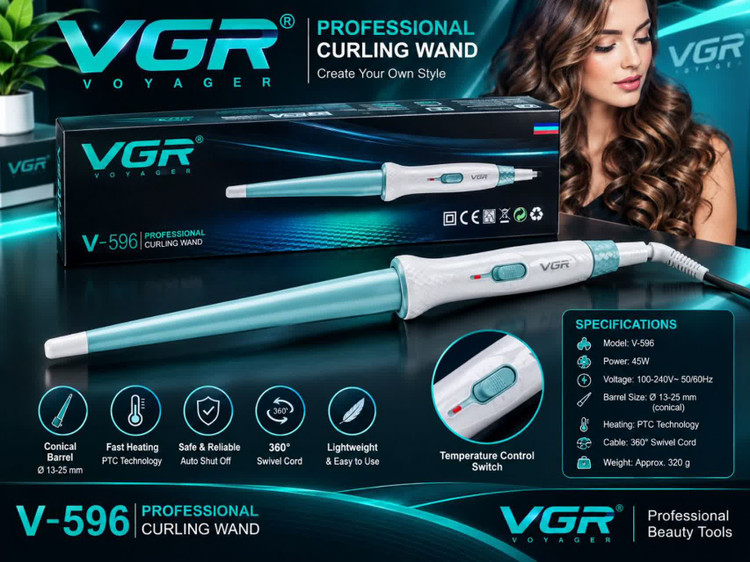 فر کننده مو مخروطی وی جی آر VGR مدل V-596 | توان 45 وات با سیم چرخشی 360 درجه