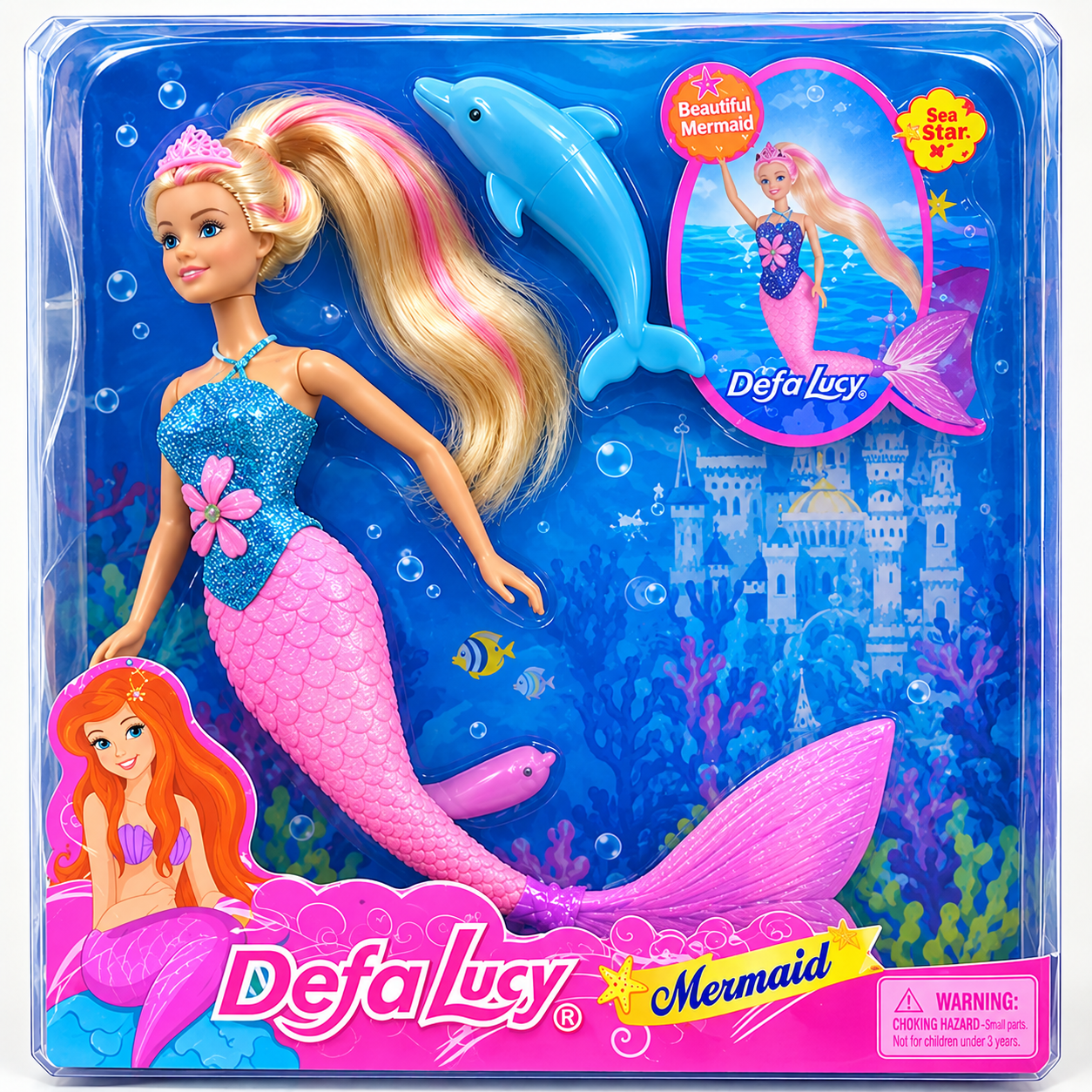 عروسک پری دریایی Defa Lucy مدل Mermaid به همراه دلفین، مناسب کودکان