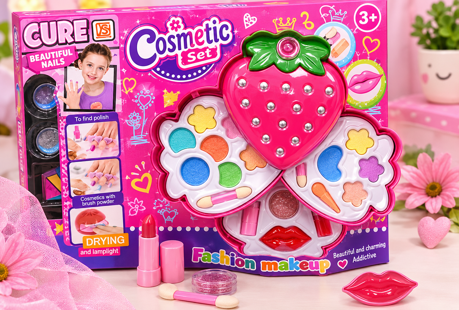 ست آرایشی اسباب‌بازی کازمتیک توت‌فرنگی | Cosmetic Set Fashion Make-up مناسب دختربچه‌ها +۳ سال