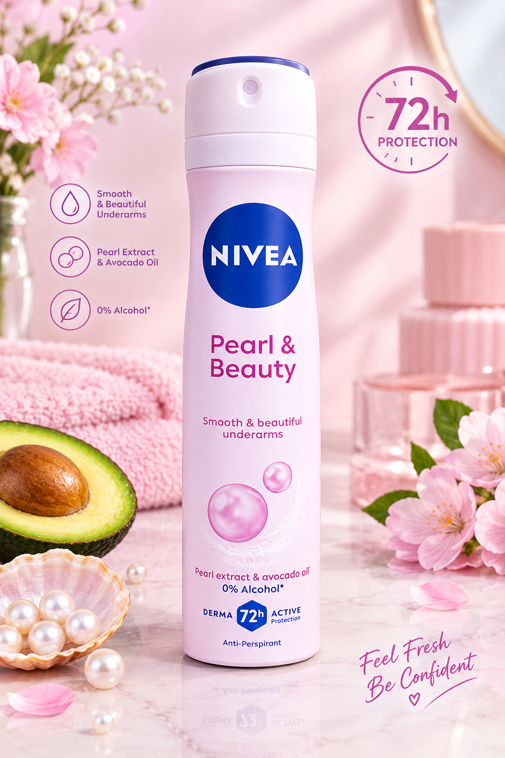 اسپری ضد تعریق زنانه نیوآ NIVEA مدل Pearl & Beauty با محافظت ۷۲ ساعته