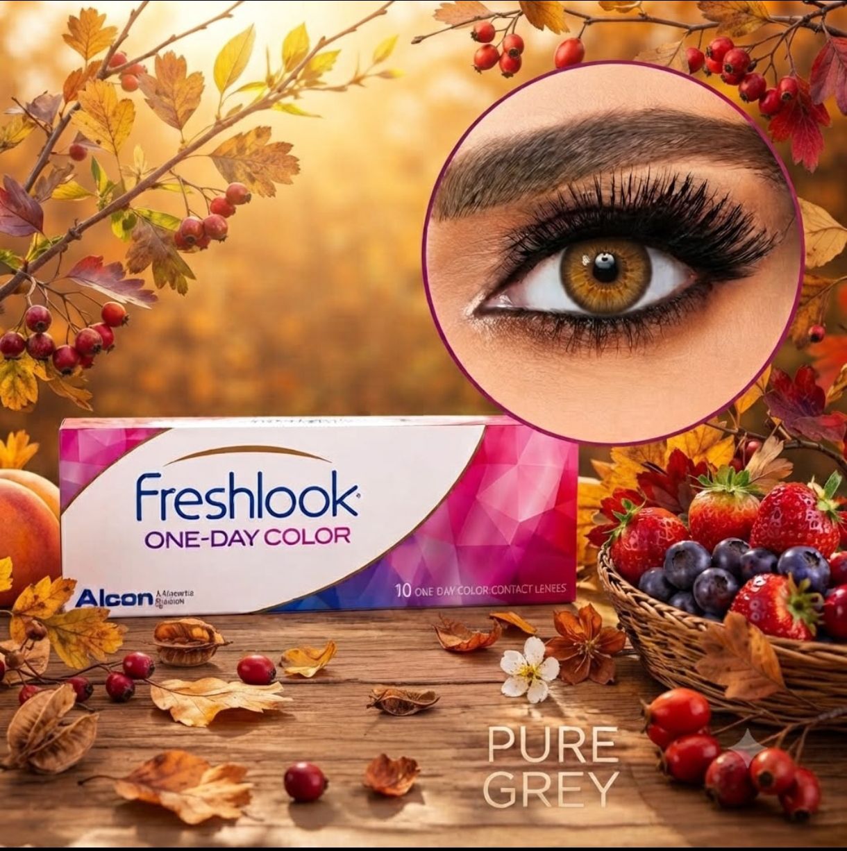 لنز رنگی روزانه فرش‌لوک FreshLook مدل Pure Grey رنگ طوسی، برند آلکان